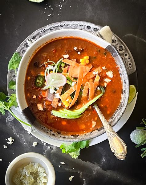 Easy Spicy Vegetarian Mexican Tortilla Soup Poetry Of Spices