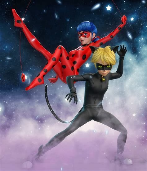 ladybug and cat noir 3D Render, Digital Art by Muwawya