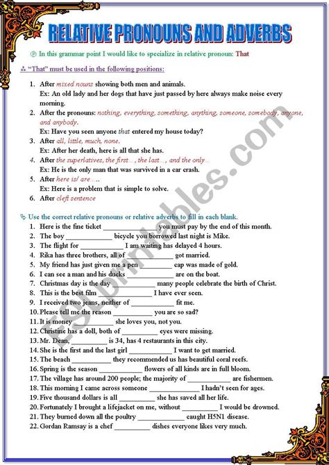 Relative Pronouns Esl Worksheet By Deannguyen