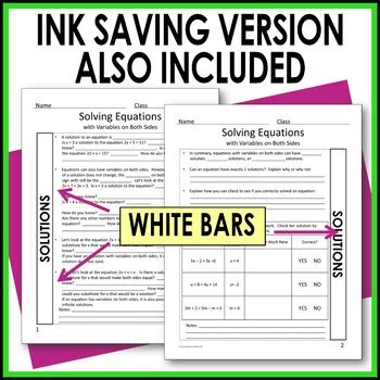 Solving Equations With Variables On Both Sides Guided Notes Multistep