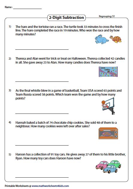 Subtraction Word Problem Worksheets Artofit