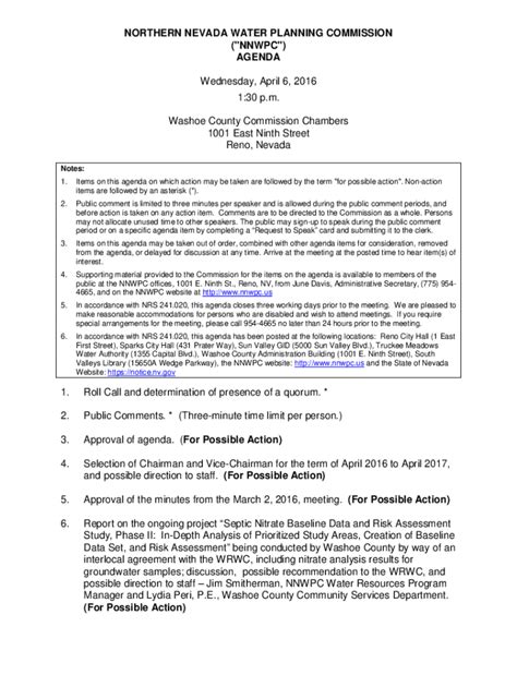 Fillable Online Fillable Online Nnwpc Washoe County Commission Fax