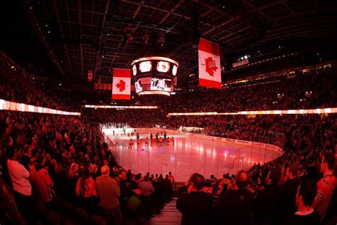 Scotiabank Saddledome is shown during the singing of the Canadian ...