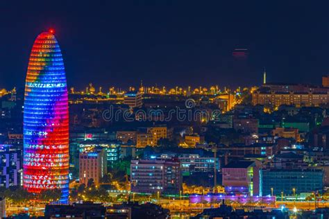 Night Aerial View of Downtown Barcelona, Spain Stock Photo - Image of ...