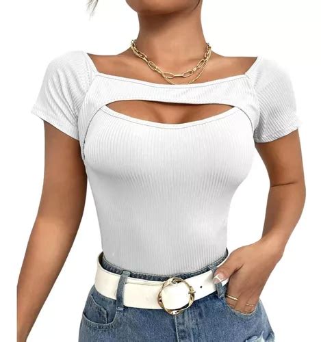 Blusa Feminina Malha Canelada Decote Nos Seios Novidade MercadoLivre