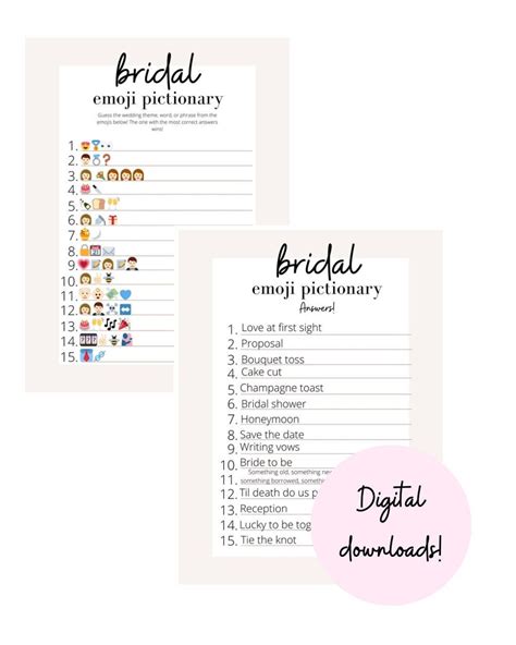 Bridal Emoji Pictionary Bridal Shower Game Etsy