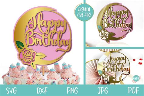 Happy Birthday Cake Topper Layered Svg Graphic By Oyoystudiodigitals