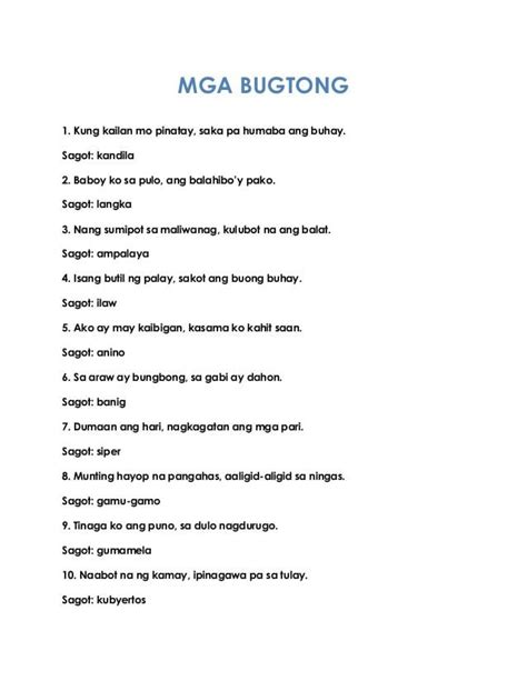 Mga Bugton1 Filipino Words Tagalog Words Tagalog Riddles With Answers