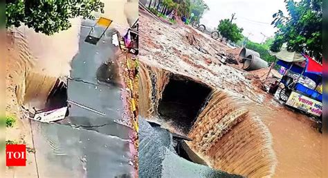 Watch Road Caves In On Outskirts Of Ahmedabad After Heavy Rainfall