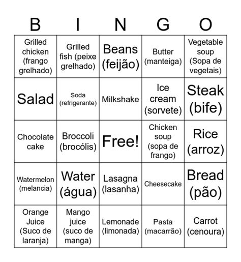 Foods Bingo Card