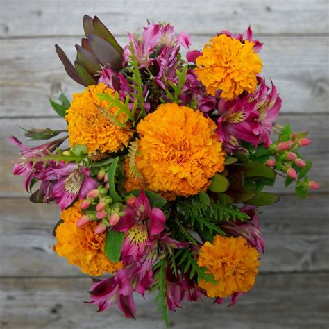 Unique Fall Bouquet Bonfire Marigolds Alstroemeria Safari Sunset