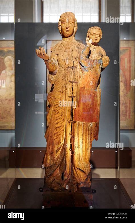 Madonna Del Popolo Legno Intagliato E Dipinto Scultore Lombardo Del