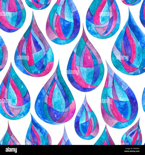 Watercolor Rain Drops Seamless Pattern Hand Painted Abstract Colorful