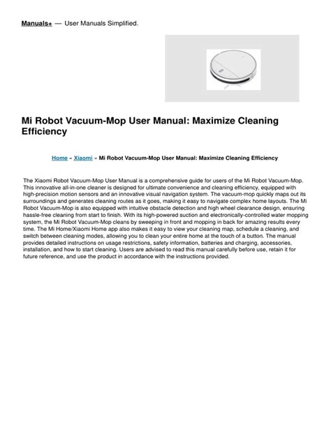 Robot Vacuum Mop Manual | PDF | Vacuum Cleaner