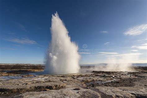 Eruption Of Strokkur Geyser Next To Geysir At Haukadalur Valley