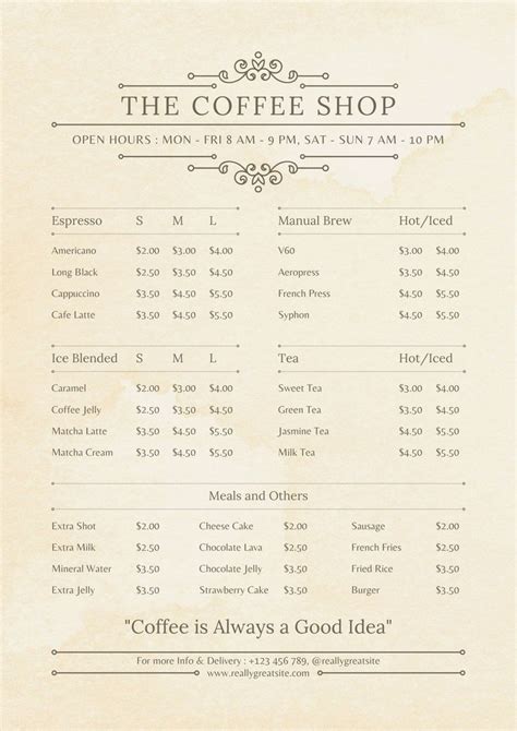 Beige Watercolor Vintage Coffee Shop Menu - Templates by Canva | Coffee ...