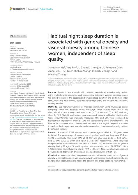 PDF Habitual Night Sleep Duration Is Associated With General Obesity