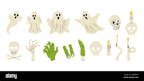 A Collection Of Halloween Decorative Elements Including Ghosts