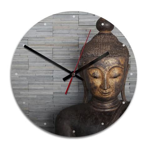 Horloge Murale En Alu Dibond Argent Bouddha Thailandais Wall Art Fr