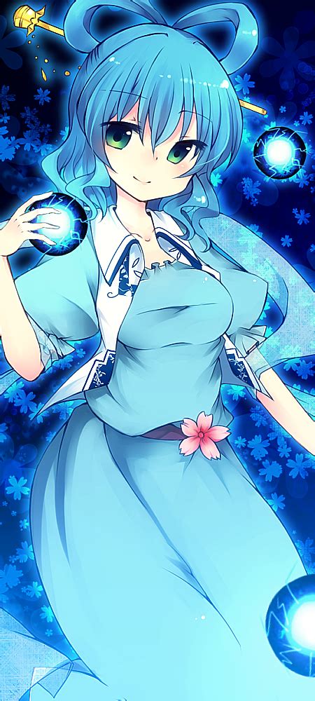 Safebooru Bad Id Blue Hair Breasts Danmaku Dress Electricity Flower