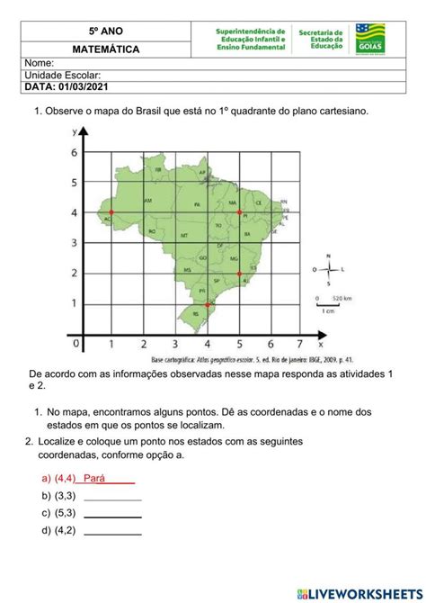 Plano Cartesiano Worksheet For Workbook Worksheets Teachers