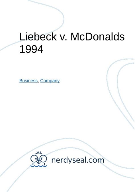 Liebeck V Mcdonalds 1994 1764 Words Nerdyseal