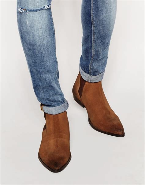 Asos Pointed Chelsea Boots In Brown Suede For Men Lyst Uk