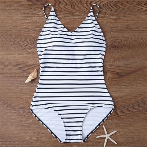 Modest Black White Striped Swimsuit Shop The Must Haves For You W T