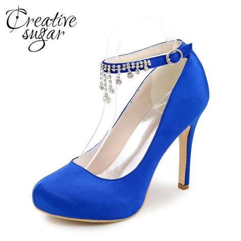 Creativesugar Diamond Tassel Ankle Strap Woman Satin Dress Shoes Wedding Guest Party Prom