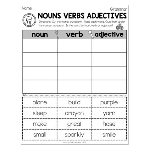 Noun Adjective Verb Worksheet Worksheets For Kindergarten