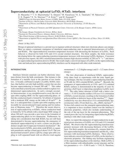 PDF Superconductivity At Epitaxial LaTiO3 KTaO3 Interfaces