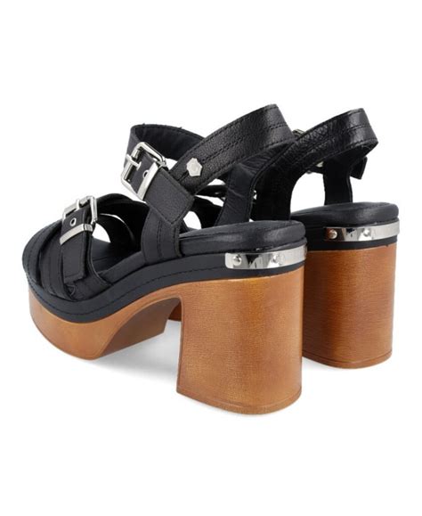 Sandalias Negras Con Tac N Ancho Carmela Ara Mujer