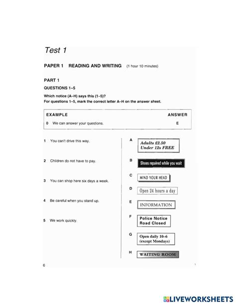 Ket 1 Test 1 Part 1 Live Worksheets