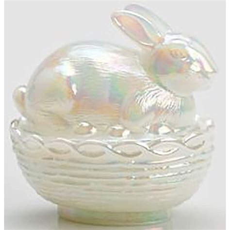 Glass Easter Bunny Rabbit On Covered Dish Mosser Glass Milk Carnival