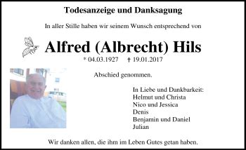 Traueranzeigen Von Alfred Albrecht Hils Schwarzw Lder Bote Trauer