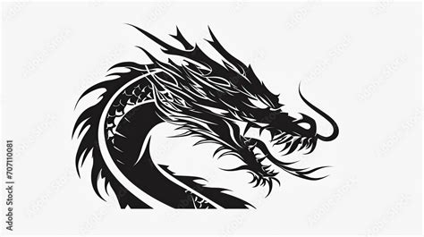 Dragon Head Vector Illustration Black And White Dragon Head Isolated On White Background Stock