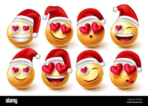 Smileys In Love Santa Vector Set Emoji Christmas Characters With