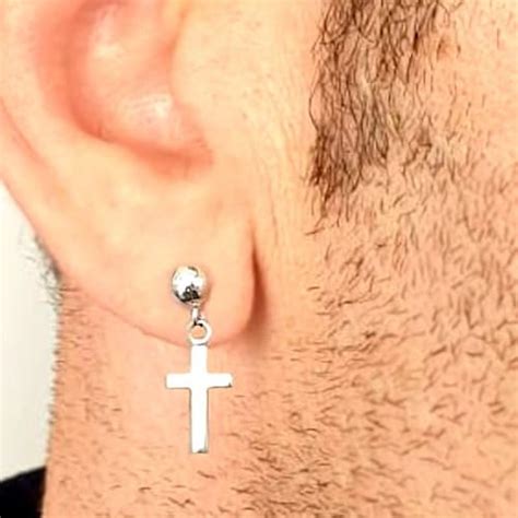 Sterling Silver Cross Earring For Men Mens Cross Earring Etsy