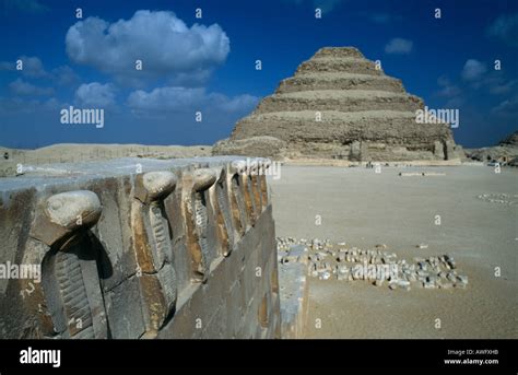 Cobra frieze at Zoser's Pyramid, the oldest surviving pyramid in Egypt ...