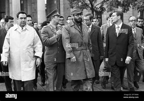 Cuban Leader Fidel Castro Center Visits The Brandenburg Gate In East