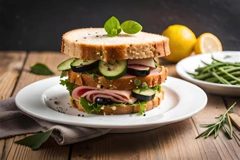 Premium Photo A Sandwich With Meat Cheese And Vegetables On A Plate