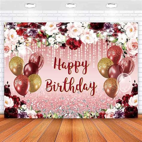 Amazon Sensfun Burgundy Floral Happy Birthday Backdrop Rose Gold