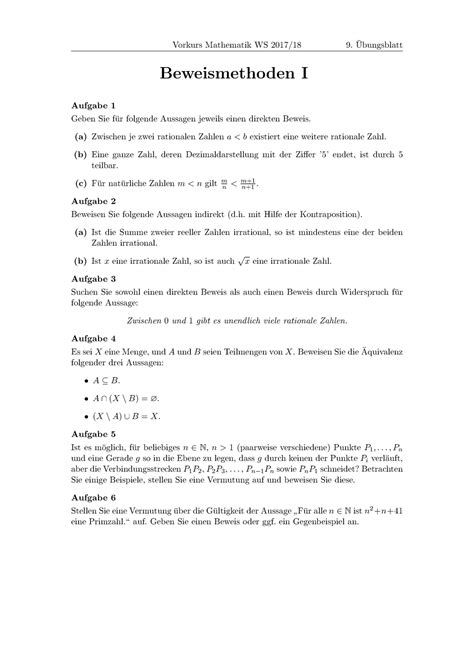 Uebung Mathe Vorkurs Mathematik Ws Beweismethoden I