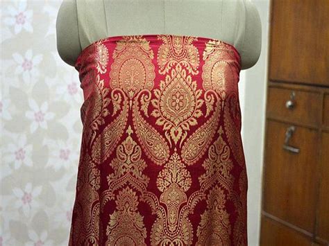 Sewing Maroon Brocade Fabric By The Yard Wedding Dress Brocade Fabric