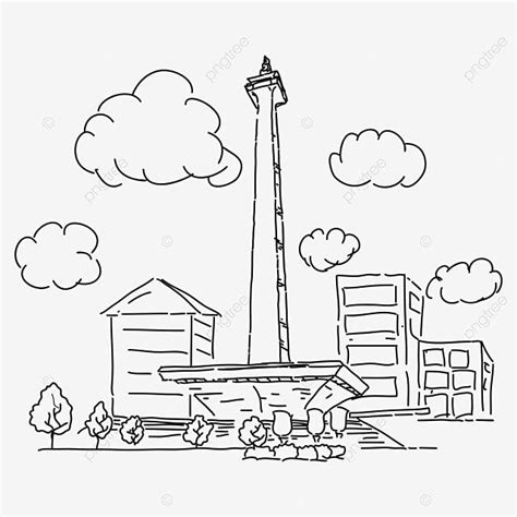 Monas Jakarta Line Art Monas Jakarta Betawi Garis Seni PNG Dan