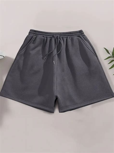 Solid Color Drawstring Waist Shorts Casual Slant Pocket Temu Canada