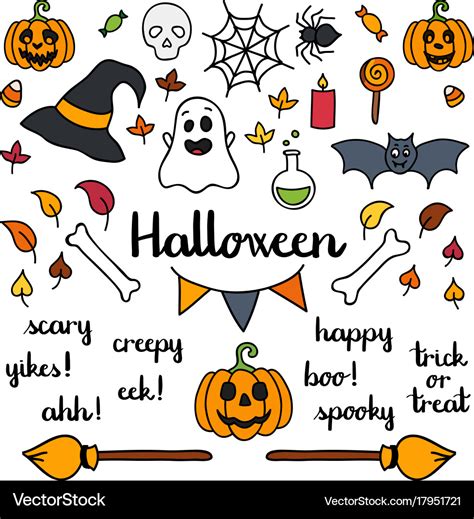 Halloween of things and words isolated doodle Vector Image