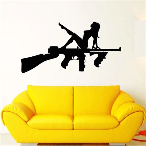 Weapons Gun Sexy Naked Girl Vinyl Wall Decal Home Decor Art Mural Wall Stickers Removable Wall