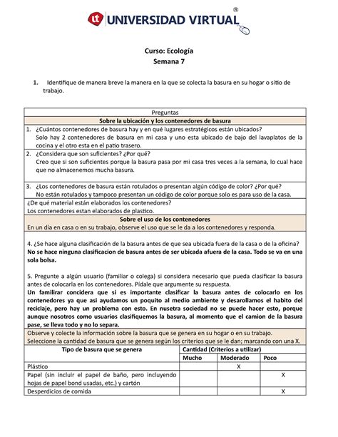 Ficha De Trabajo Tarea 7 Curso Ecología Semana 7 Identifique De Manera Breve La Manera En La