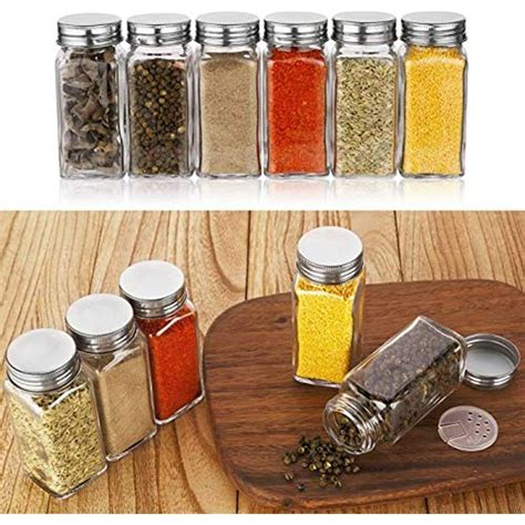 Aozita Pcs Glass Spice Jars Labels Oz Empty Square Bottles Shaker